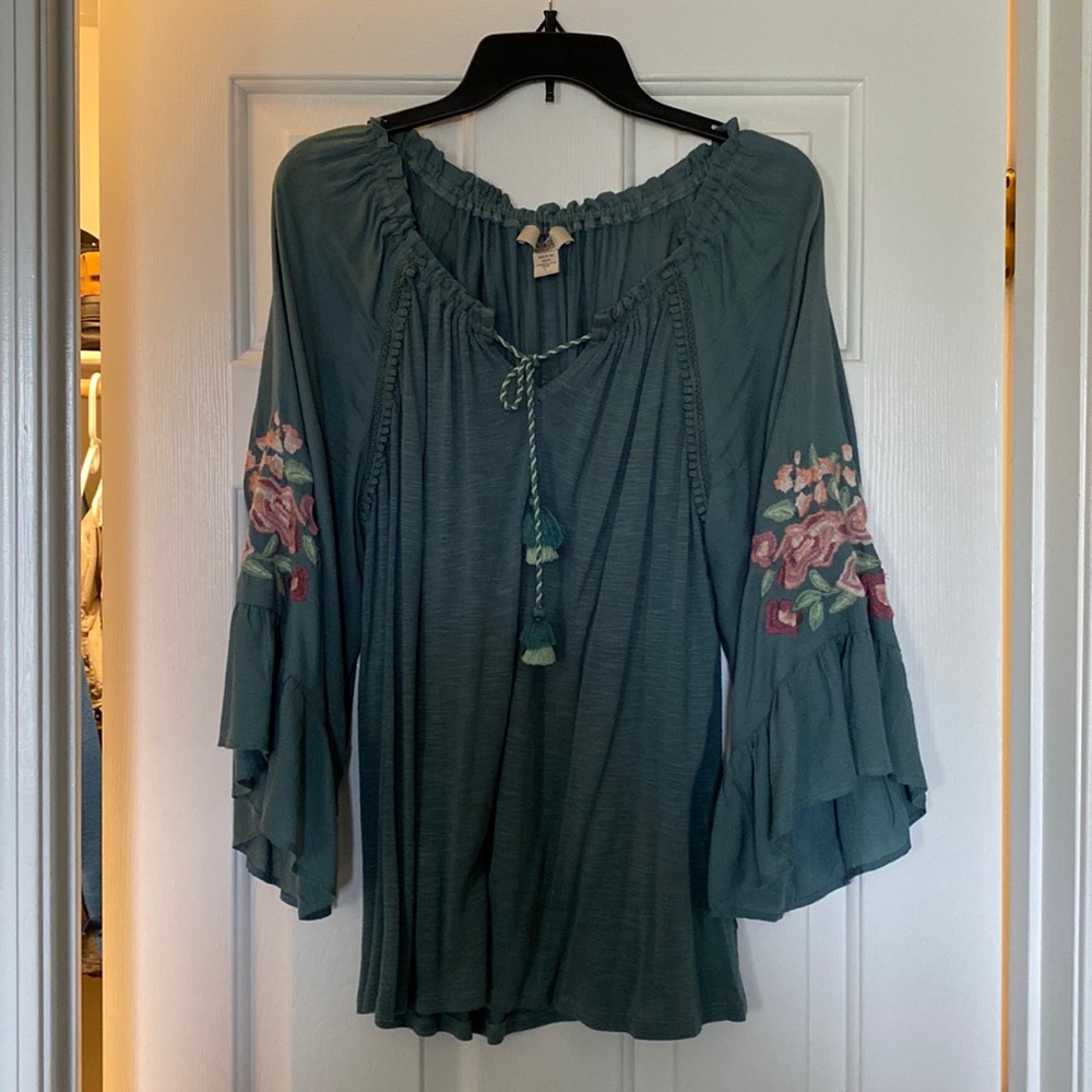 Vintage America Green off the shoulder top Size L